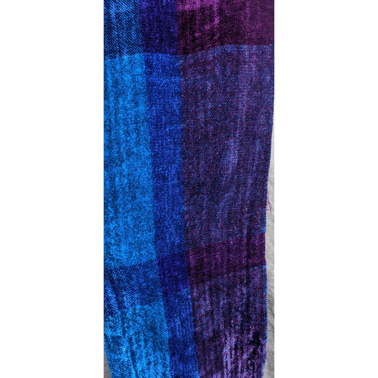 Cozy Ombre Handwoven By Polly Connell Blue & Purple Chenille Scarf With Fringe