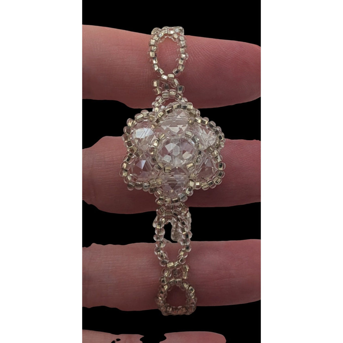 Coquette Fairycore Romantic Crystal Floral Beaded Statement Bracelet