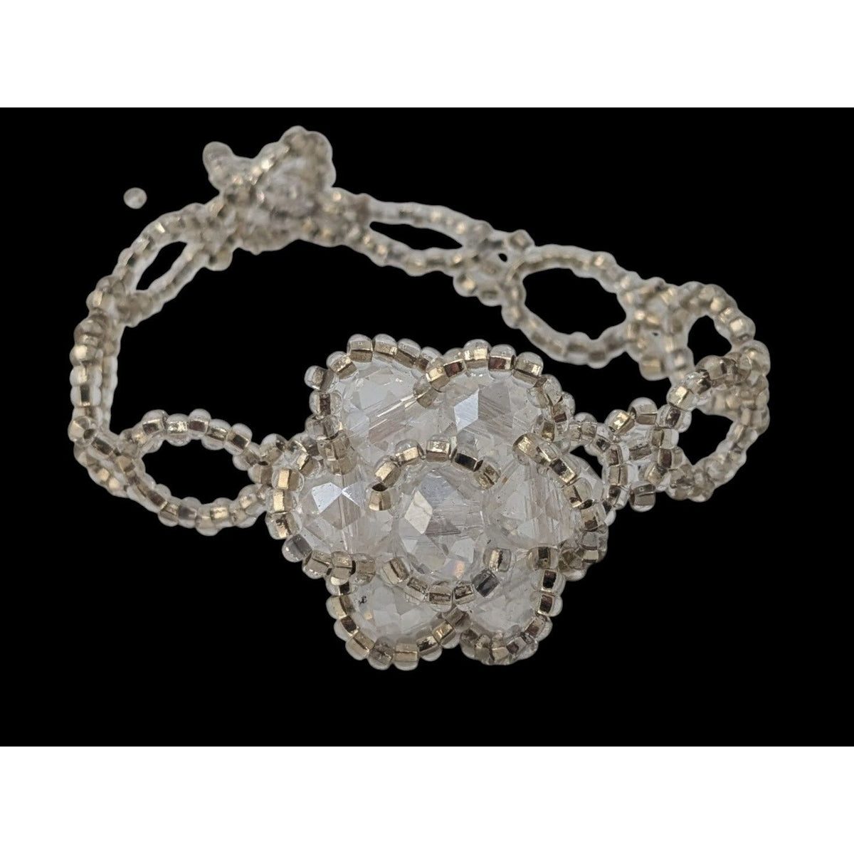 Coquette Fairycore Romantic Crystal Floral Beaded Statement Bracelet
