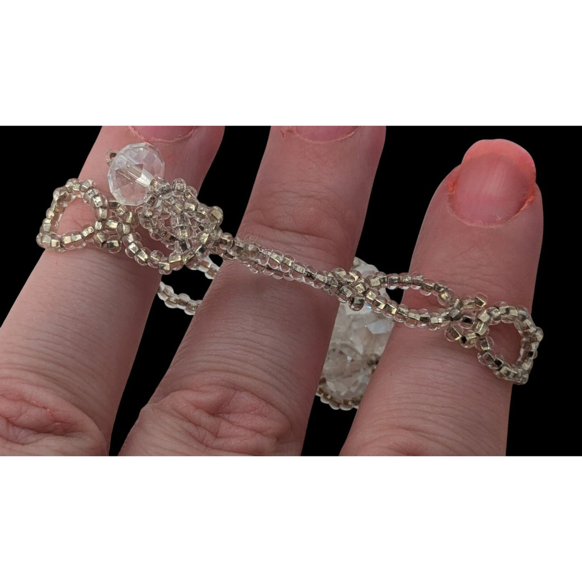 Coquette Fairycore Romantic Crystal Floral Beaded Statement Bracelet