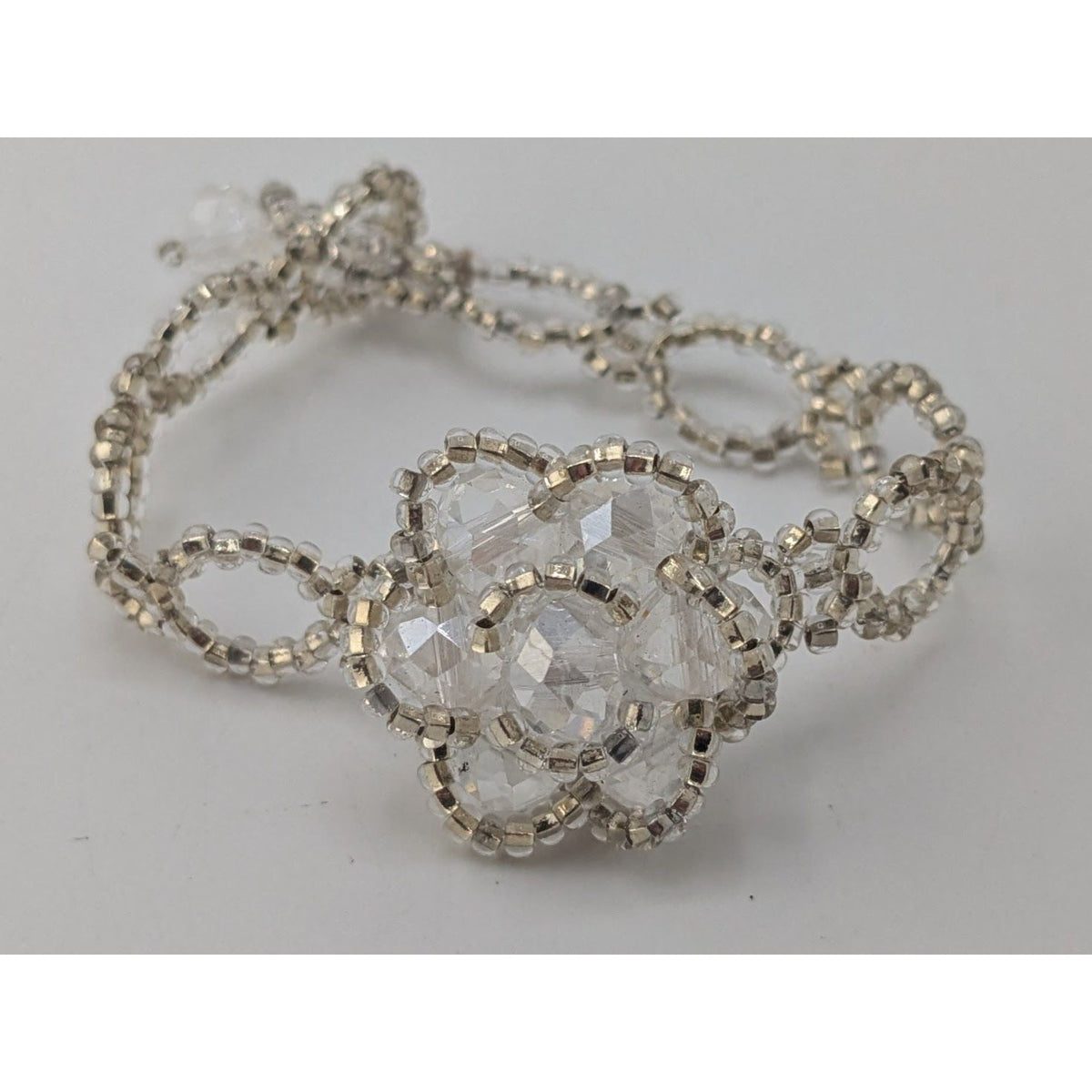 Coquette Fairycore Romantic Crystal Floral Beaded Statement Bracelet