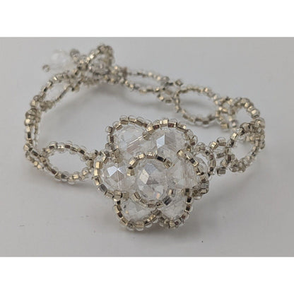 Coquette Fairycore Romantic Crystal Floral Beaded Statement Bracelet