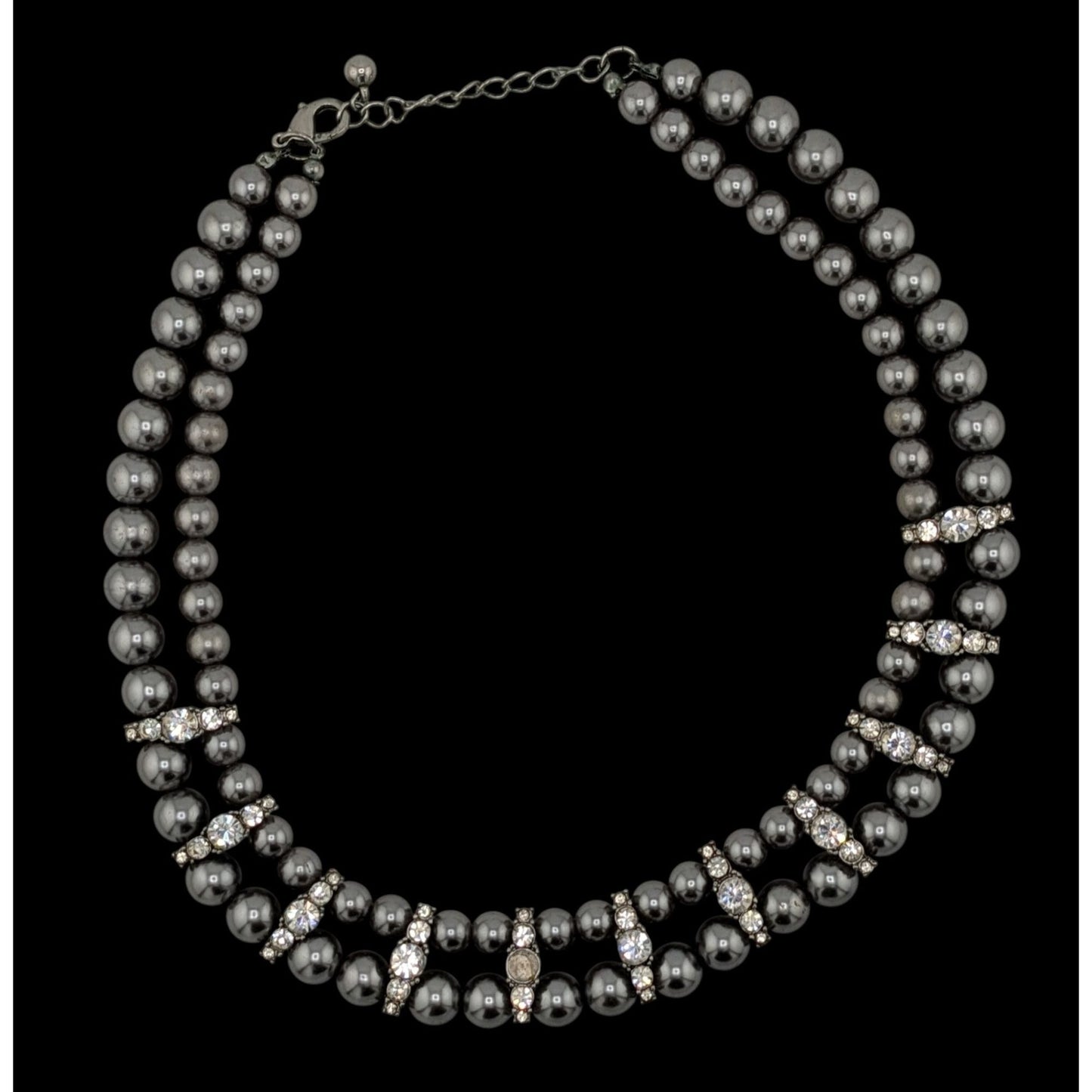 Vintage Glam Faux Pearl Double Strand Necklace With Rhinestone Accents