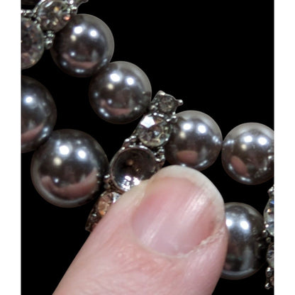 Vintage Glam Faux Pearl Double Strand Necklace With Rhinestone Accents