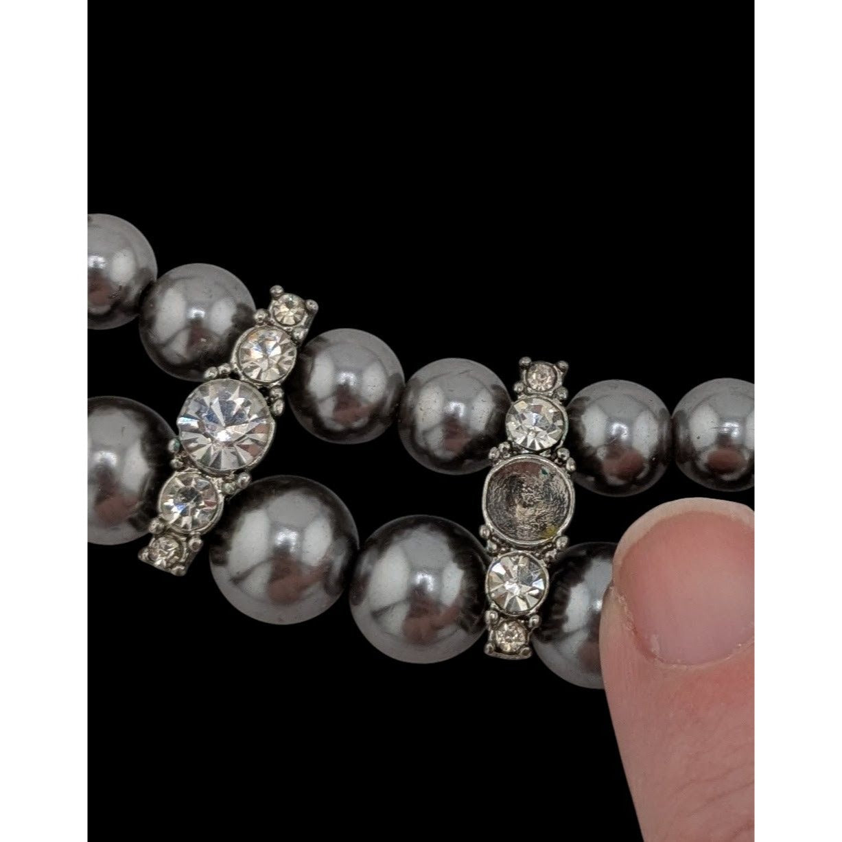 Vintage Glam Faux Pearl Double Strand Necklace With Rhinestone Accents