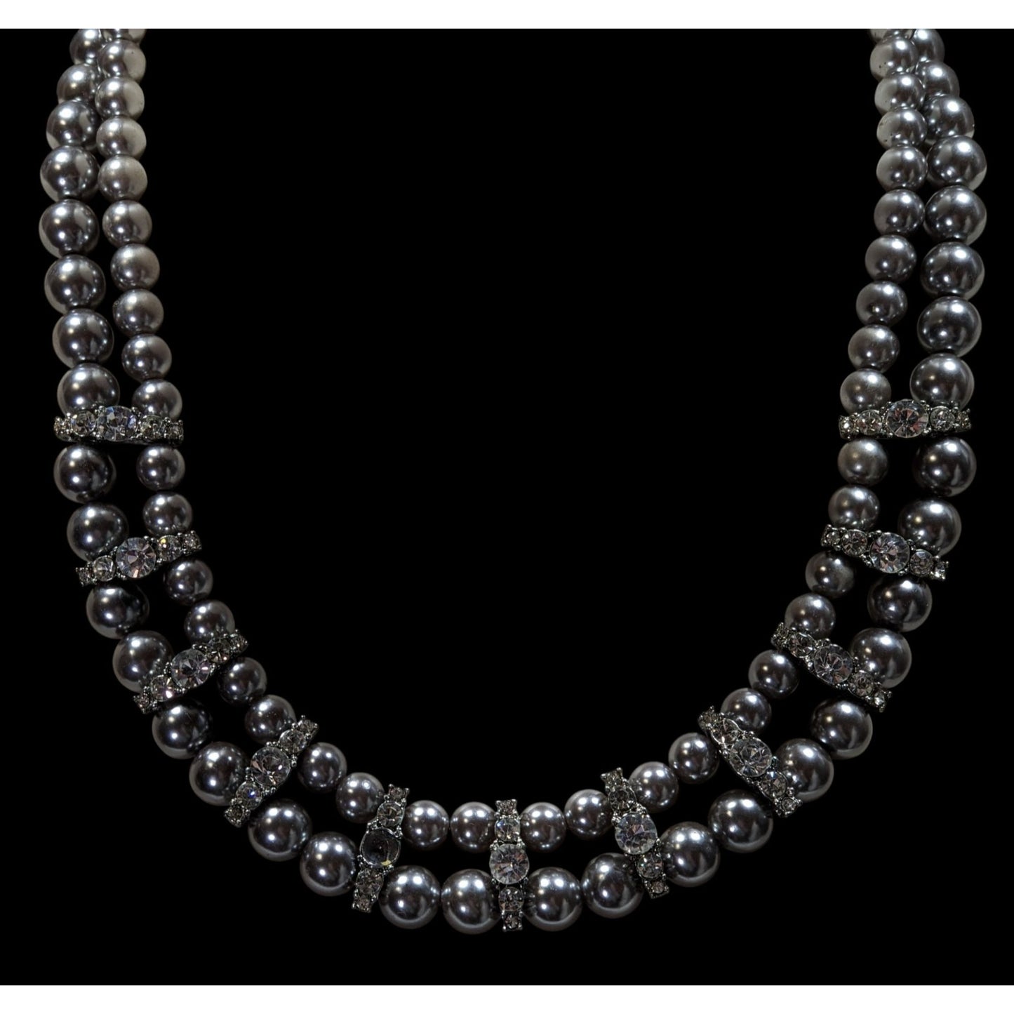 Vintage Glam Faux Pearl Double Strand Necklace With Rhinestone Accents