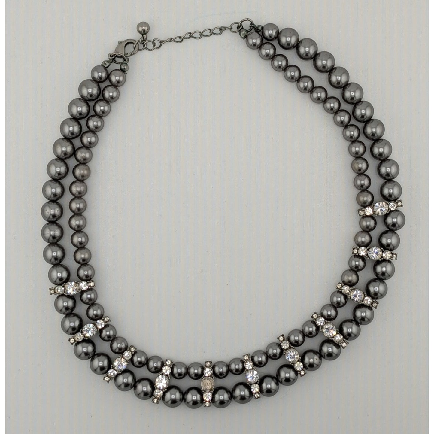 Vintage Glam Faux Pearl Double Strand Necklace With Rhinestone Accents
