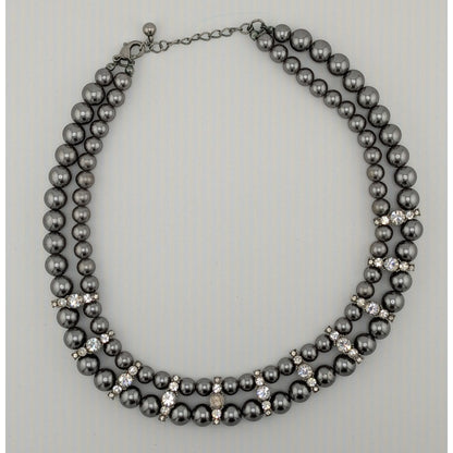 Vintage Glam Faux Pearl Double Strand Necklace With Rhinestone Accents