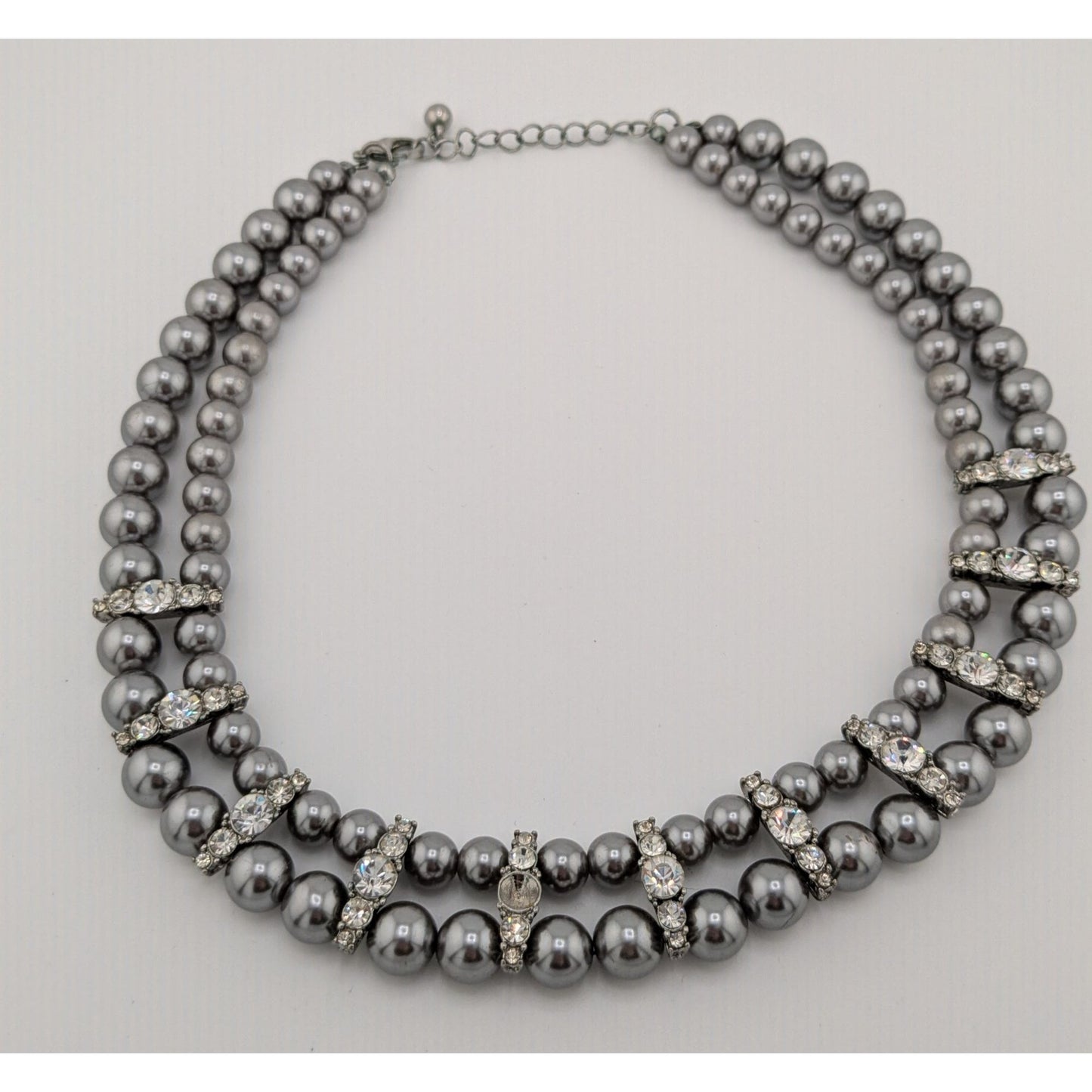 Vintage Glam Faux Pearl Double Strand Necklace With Rhinestone Accents