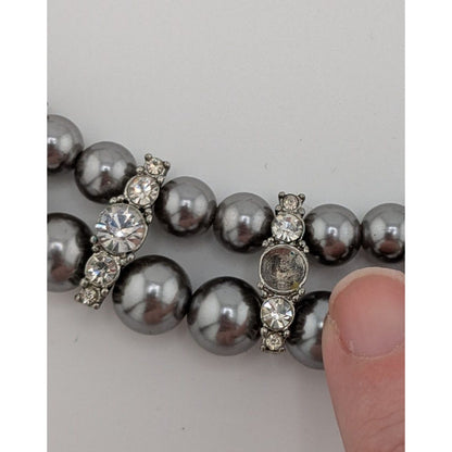 Vintage Glam Faux Pearl Double Strand Necklace With Rhinestone Accents