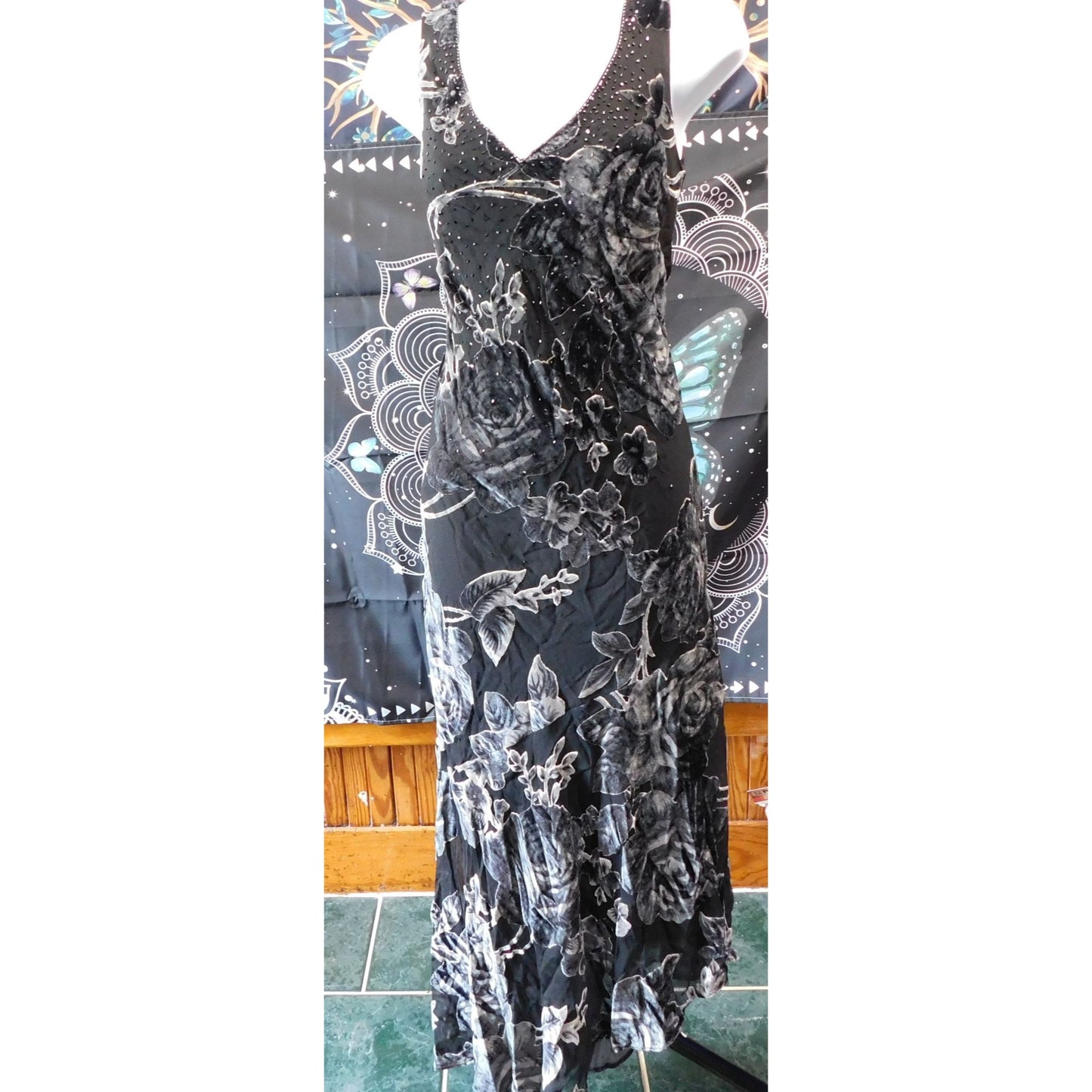 Dressbarn Burnt Velvet Beaded Floral Dress