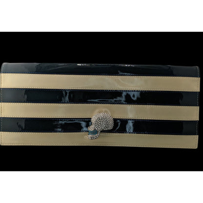 Happy Hour Gothic Punk Skull Clutch With Black & Beige Stripes 15"x6"x1" Bold Statement Accessory