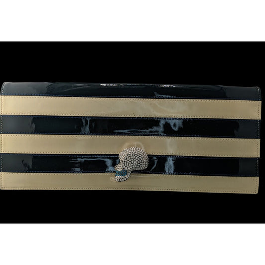 Happy Hour Gothic Punk Skull Clutch With Black & Beige Stripes 15"x6"x1" Bold Statement Accessory