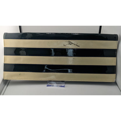 Happy Hour Gothic Punk Skull Clutch With Black & Beige Stripes 15"x6"x1" Bold Statement Accessory