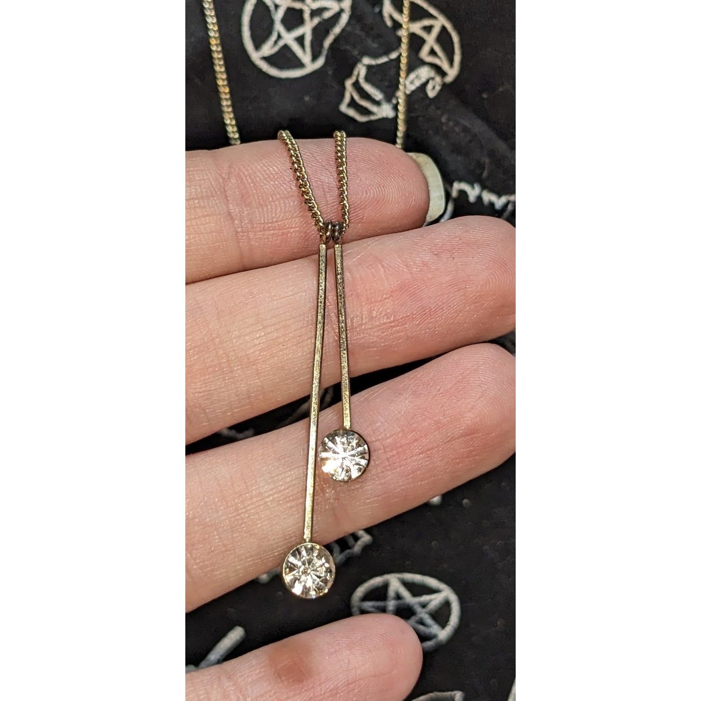 Gold Rhinestone Lariat Necklace Long Minimalist Y Drop Crystal Pendant Layering Jewelry