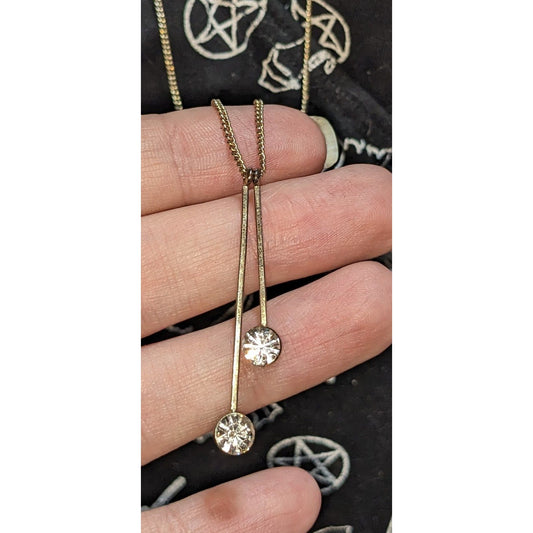 Gold Rhinestone Lariat Necklace Long Minimalist Y Drop Crystal Pendant Layering Jewelry