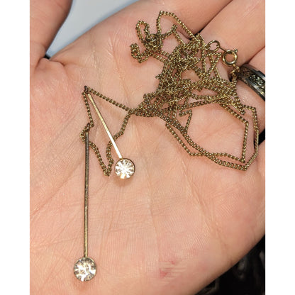 Gold Rhinestone Lariat Necklace Long Minimalist Y Drop Crystal Pendant Layering Jewelry
