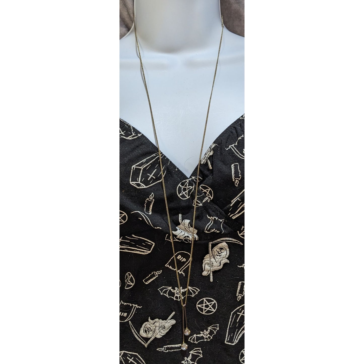 Gold Rhinestone Lariat Necklace Long Minimalist Y Drop Crystal Pendant Layering Jewelry