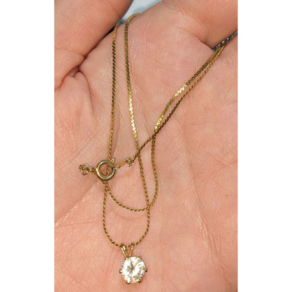 Minimalist Solitaire Cut Pendant Necklace On Gold Tone Chain