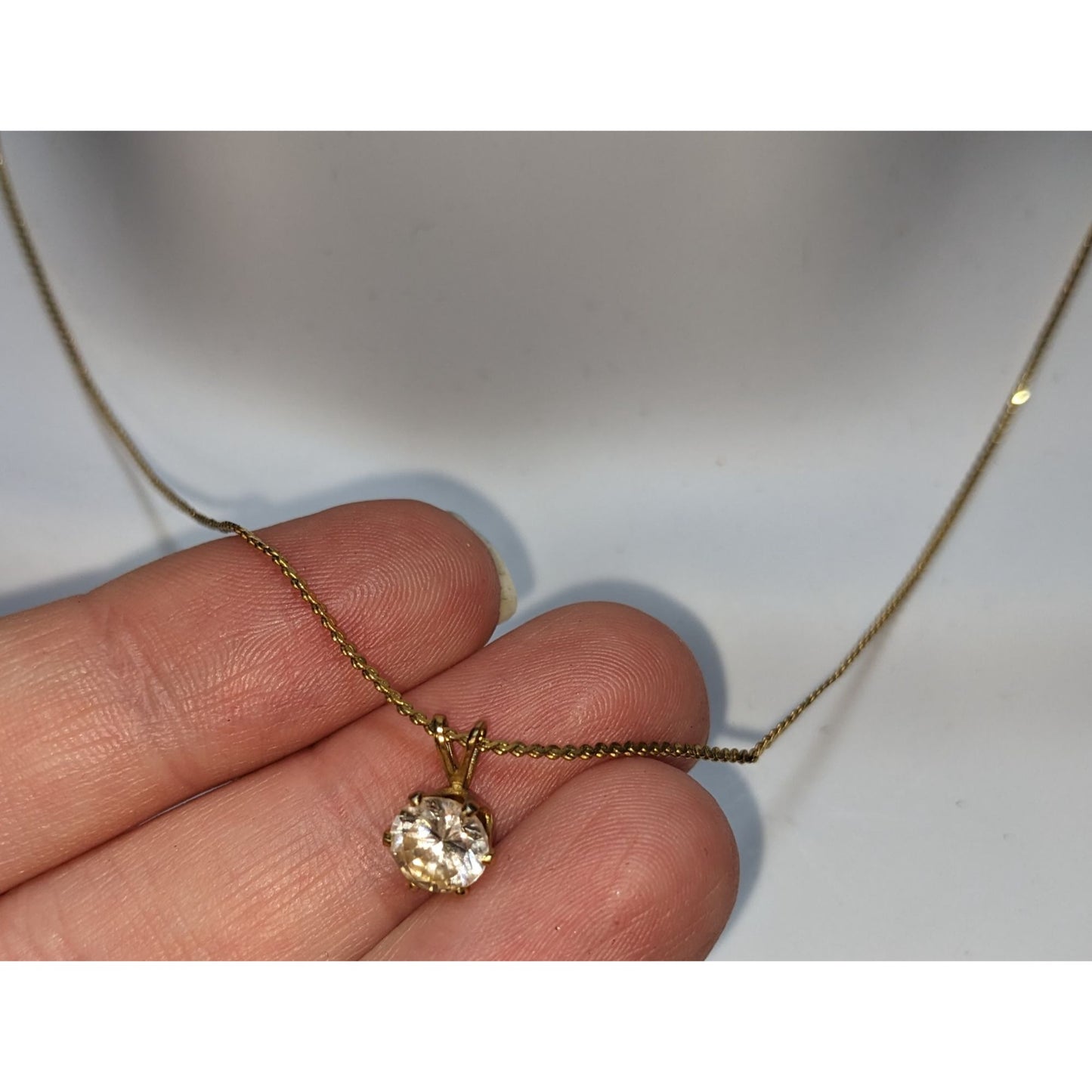 Minimalist Solitaire Cut Pendant Necklace On Gold Tone Chain