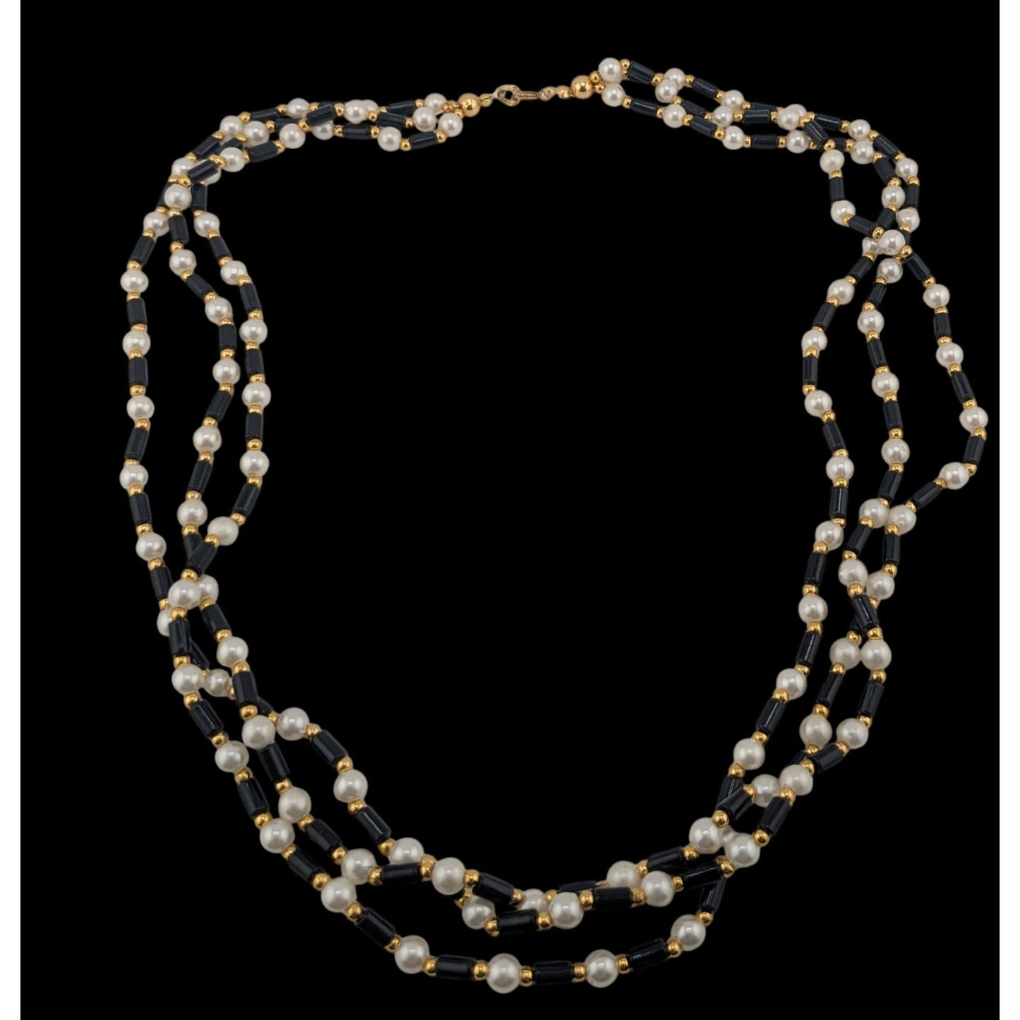 Vintage Multi-Strand Faux Pearl & Black Bead Necklace