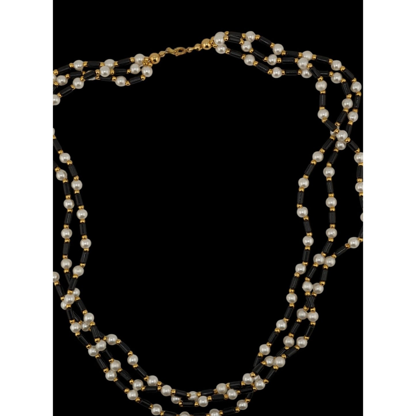 Vintage Multi-Strand Faux Pearl & Black Bead Necklace