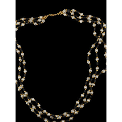 Vintage Multi-Strand Faux Pearl & Black Bead Necklace