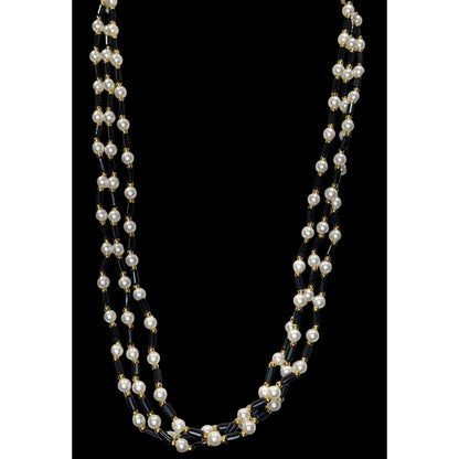 Vintage Multi-Strand Faux Pearl & Black Bead Necklace