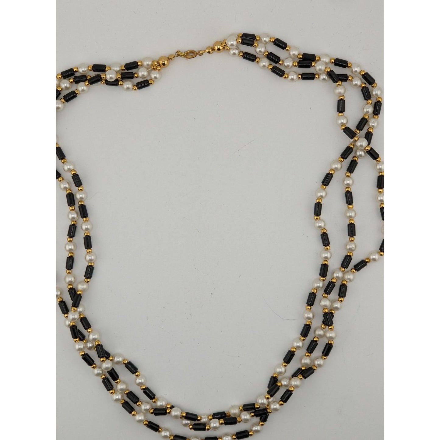 Vintage Multi-Strand Faux Pearl & Black Bead Necklace