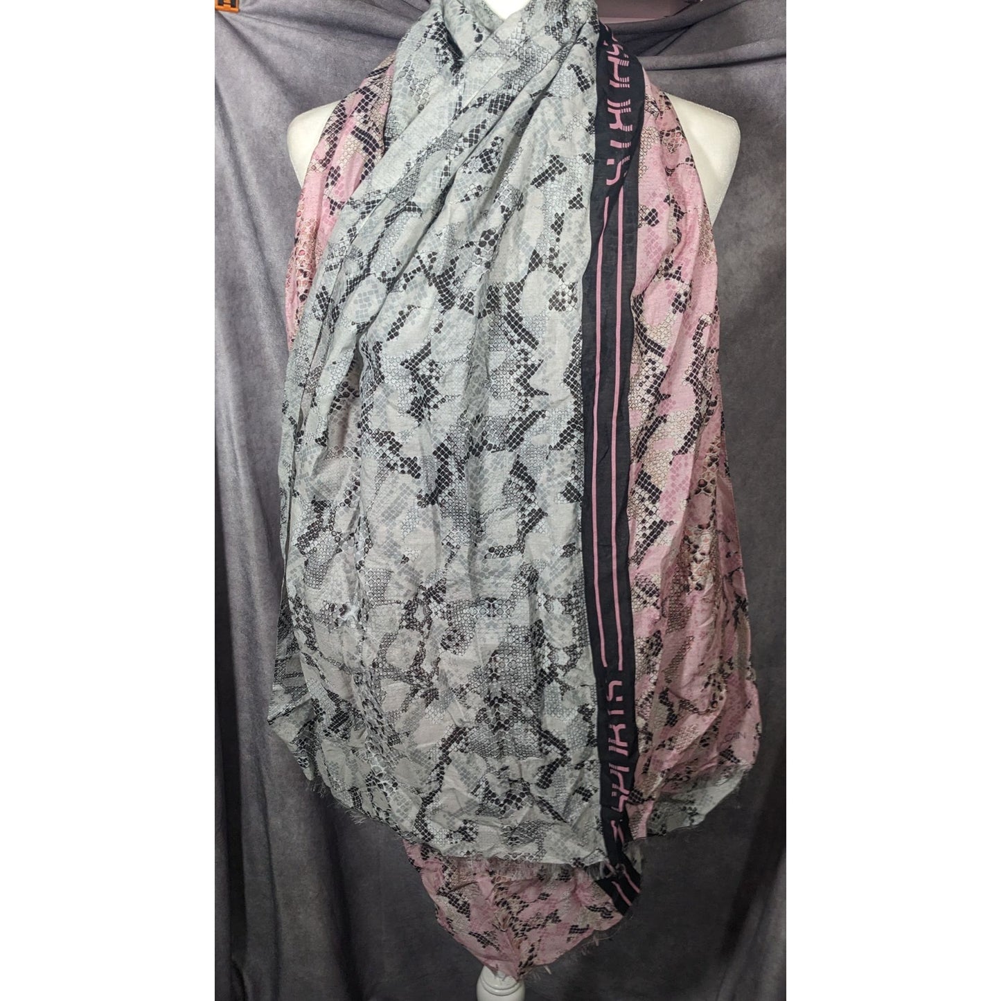 Marc Cain Sports Grey And Pink Snake Print Scarf