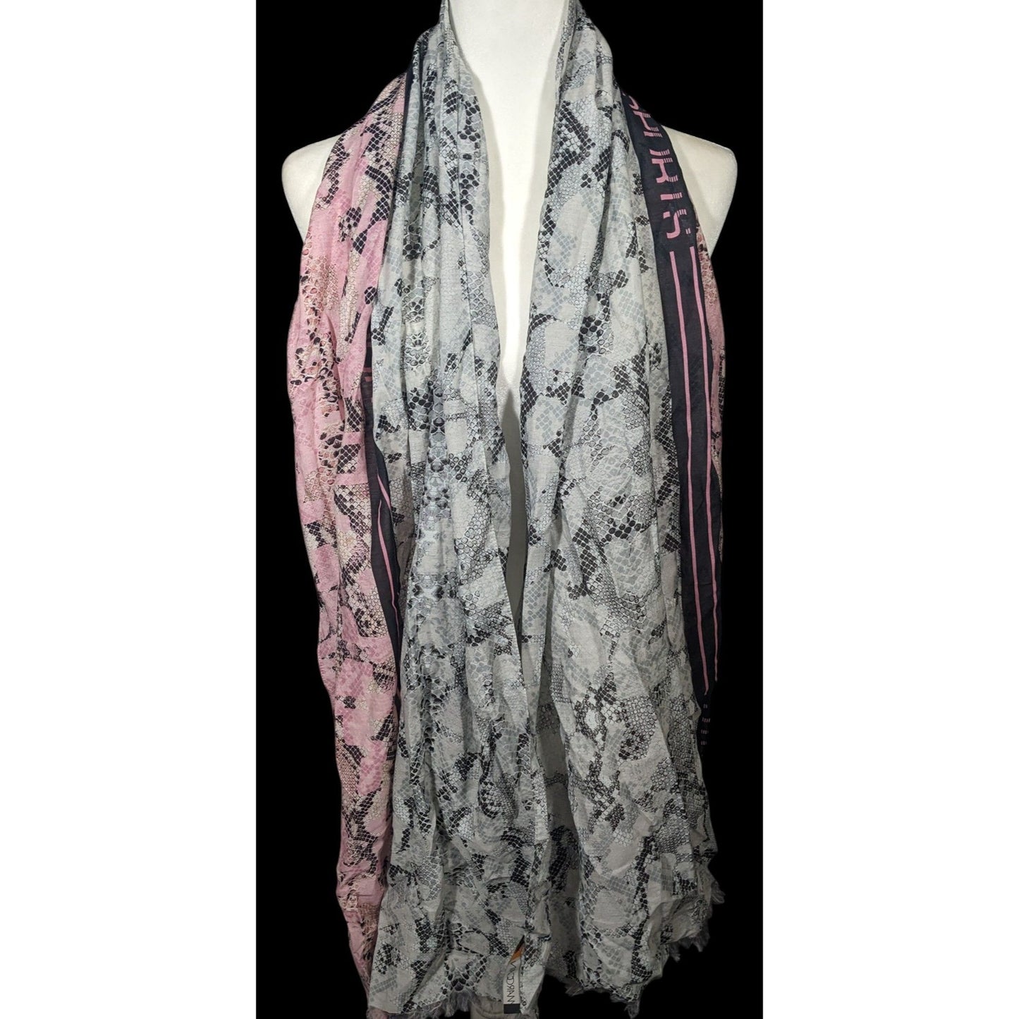 Marc Cain Sports Grey And Pink Snake Print Scarf