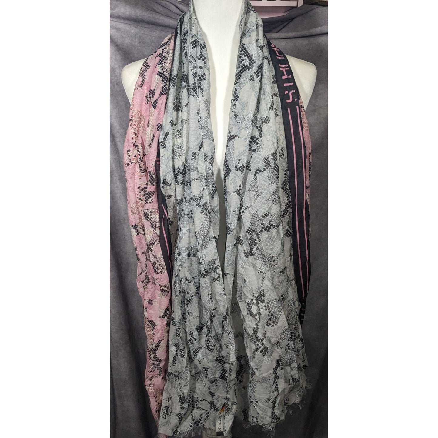 Marc Cain Sports Grey And Pink Snake Print Scarf