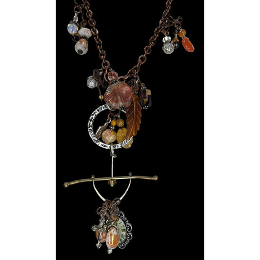 Vintage Handmade Charm Necklace Rustic Assemblage Statement Necklace Copper Chain Boho Steampunk