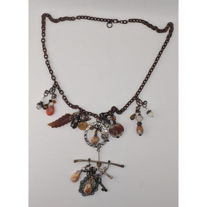 Vintage Handmade Charm Necklace Rustic Assemblage Statement Necklace Copper Chain Boho Steampunk