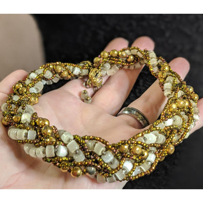 Vintage Beaded Choker Necklace With Earth And Gold Tone Accents