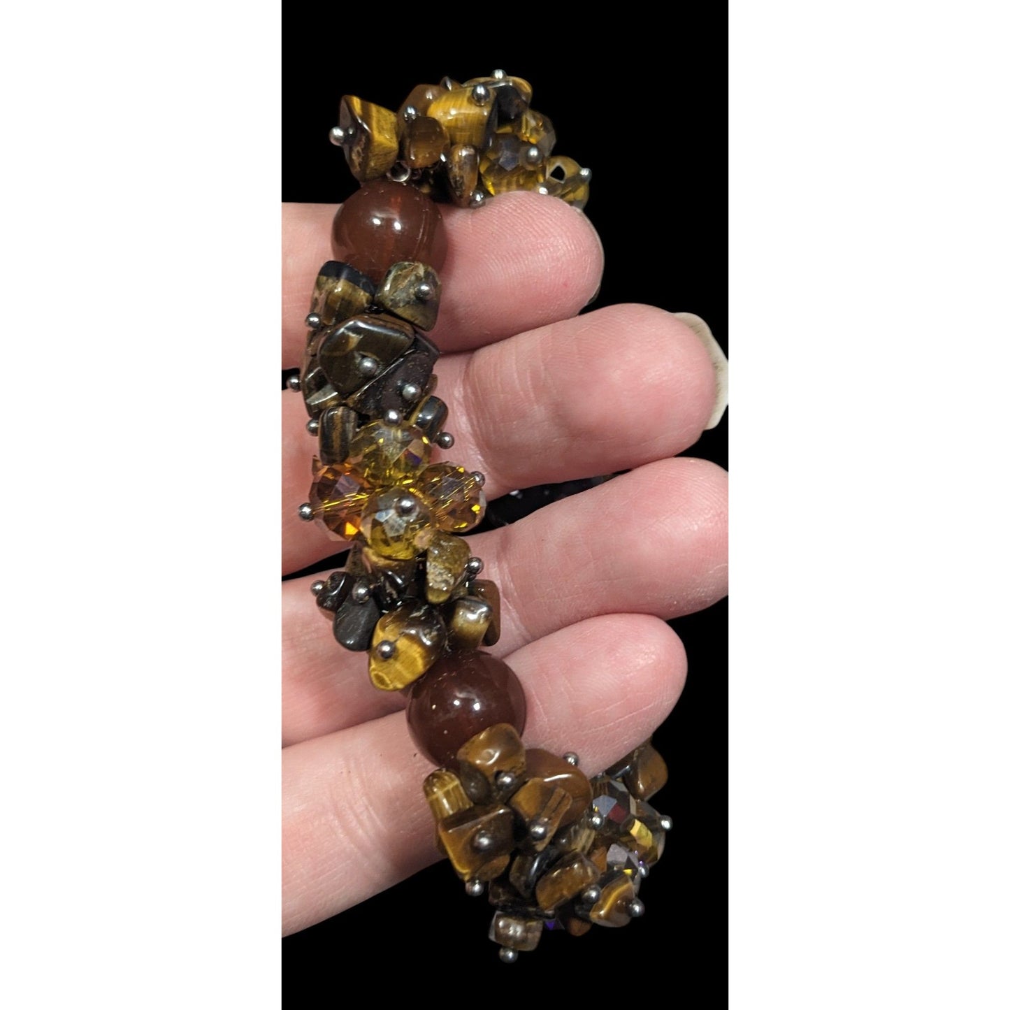 Brown Gemstone Chip Glass Beaded Tiger Eye Stretch Braceket