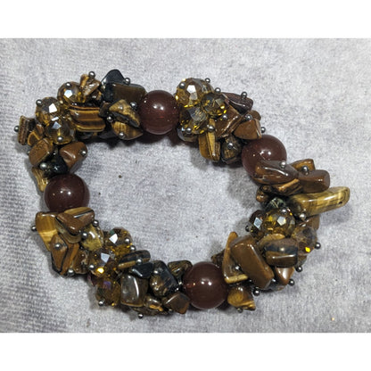 Brown Gemstone Chip Glass Beaded Tiger Eye Stretch Braceket