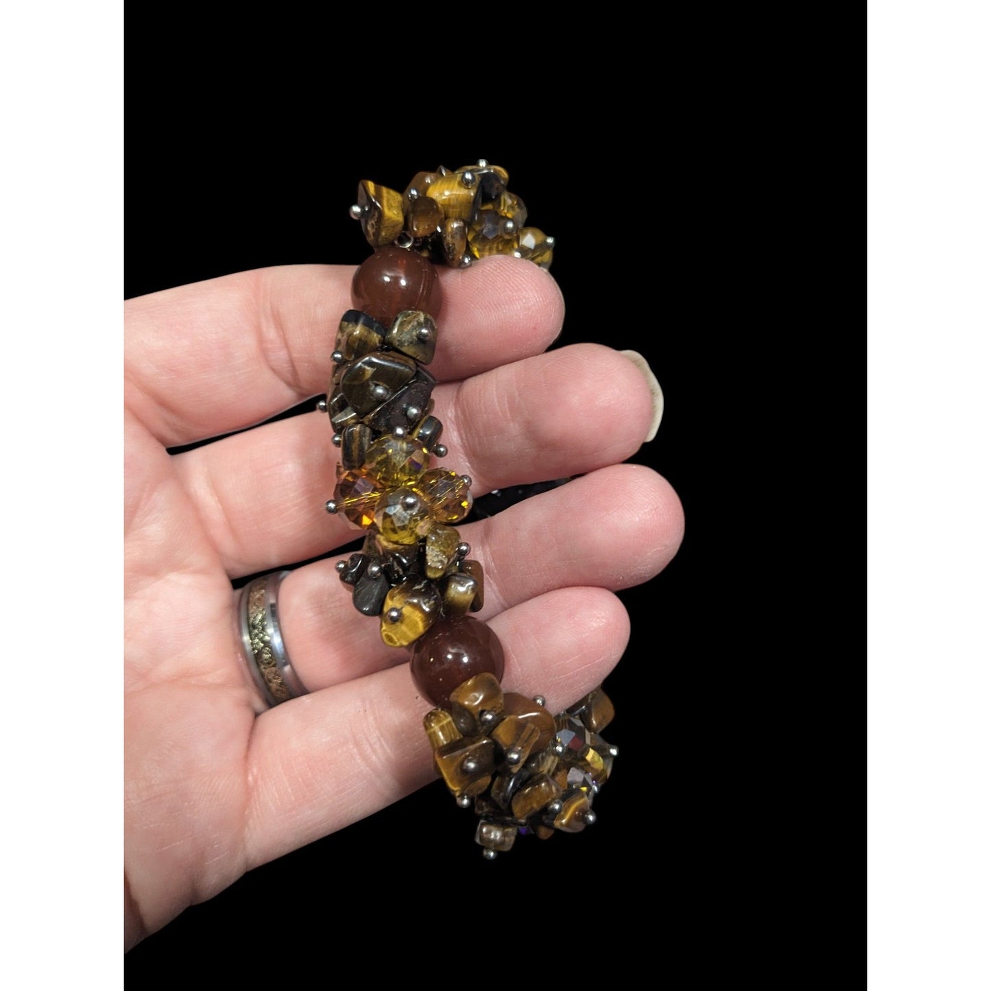 Brown Gemstone Chip Glass Beaded Tiger Eye Stretch Braceket