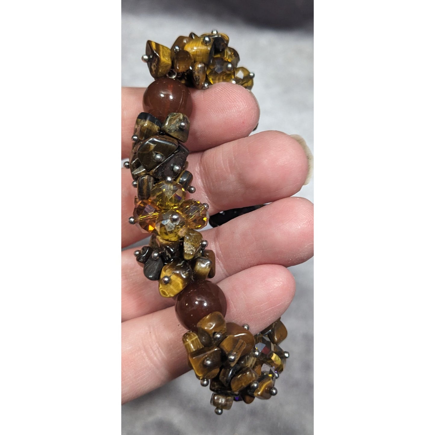 Brown Gemstone Chip Glass Beaded Tiger Eye Stretch Braceket