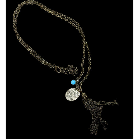 Rustic Butterfly Antiqued Gold Tone Tassel Chain Necklace