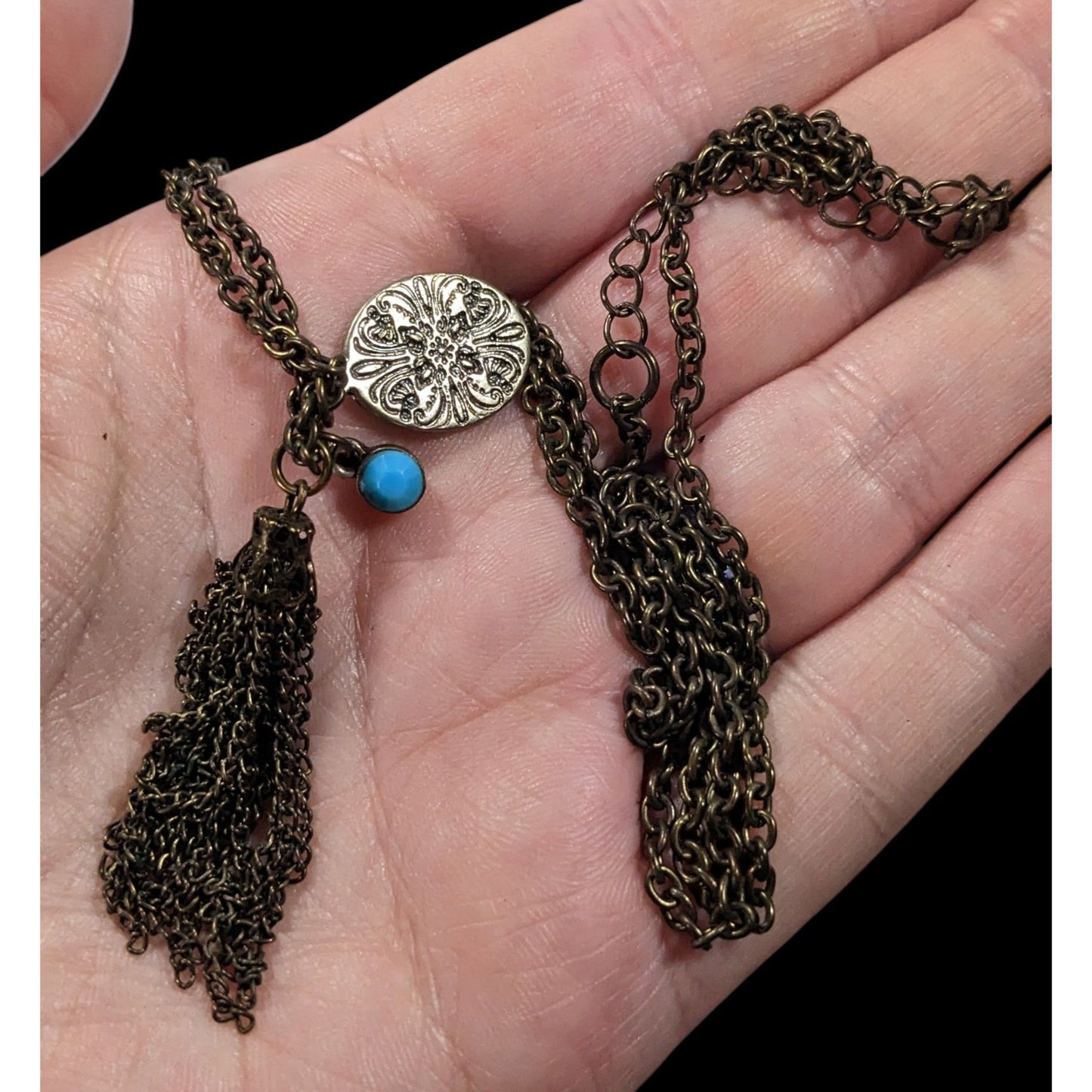 Rustic Butterfly Antiqued Gold Tone Tassel Chain Necklace