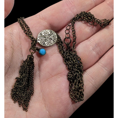 Rustic Butterfly Antiqued Gold Tone Tassel Chain Necklace