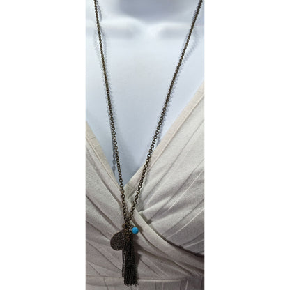 Rustic Butterfly Antiqued Gold Tone Tassel Chain Necklace