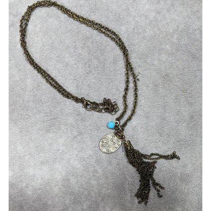 Rustic Butterfly Antiqued Gold Tone Tassel Chain Necklace
