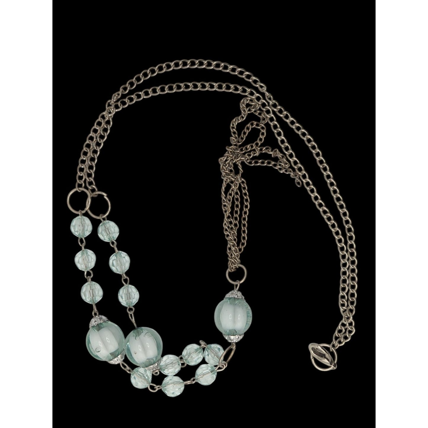 Y2K Beaded Y Drop Necklace Translucent Blue Silver Costume Jewelry