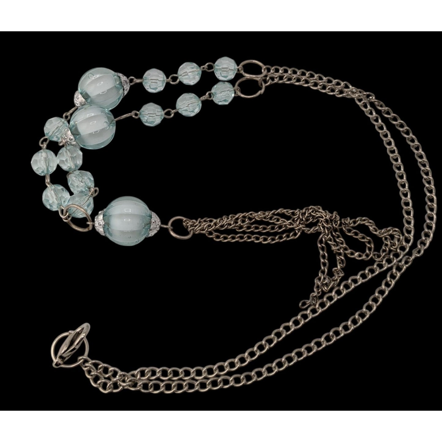 Y2K Beaded Y Drop Necklace Translucent Blue Silver Costume Jewelry