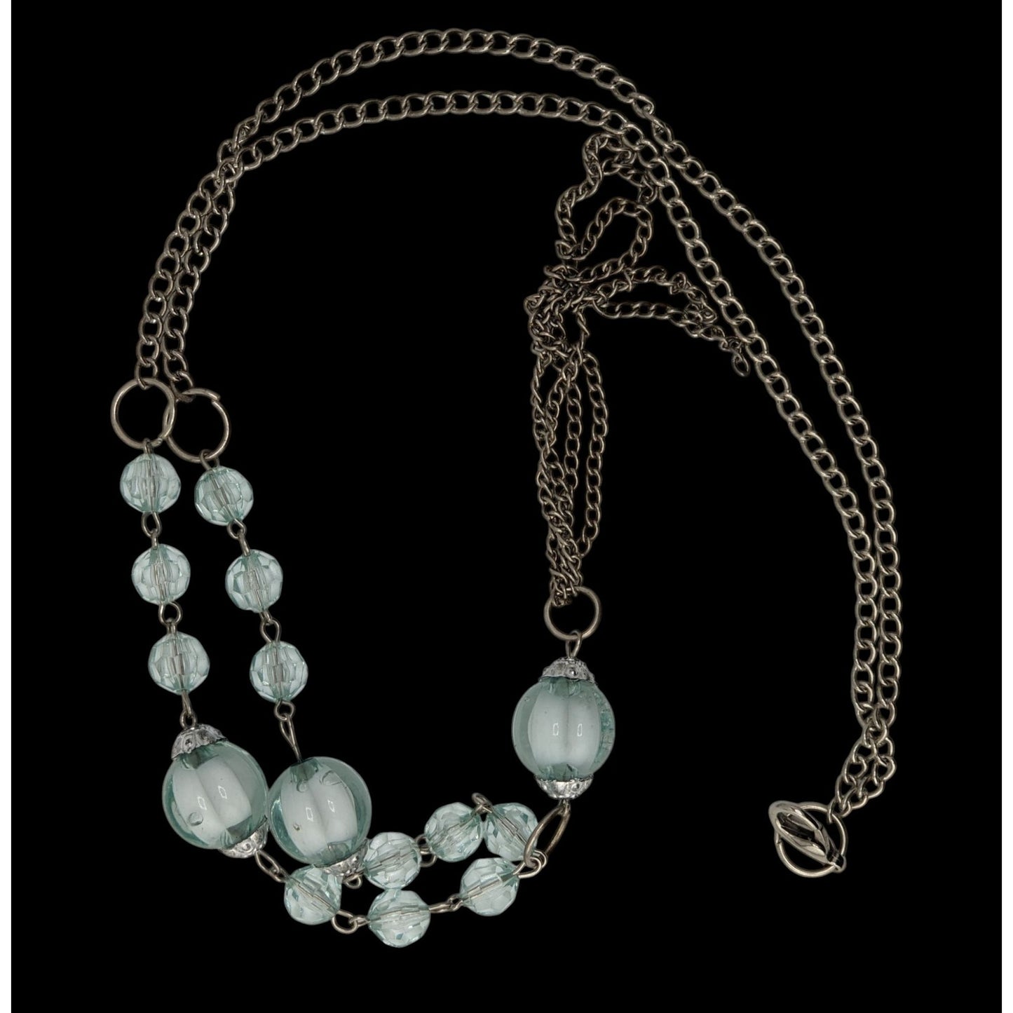 Y2K Beaded Y Drop Necklace Translucent Blue Silver Costume Jewelry