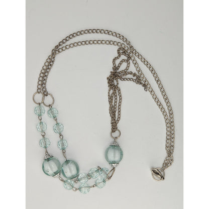 Y2K Beaded Y Drop Necklace Translucent Blue Silver Costume Jewelry