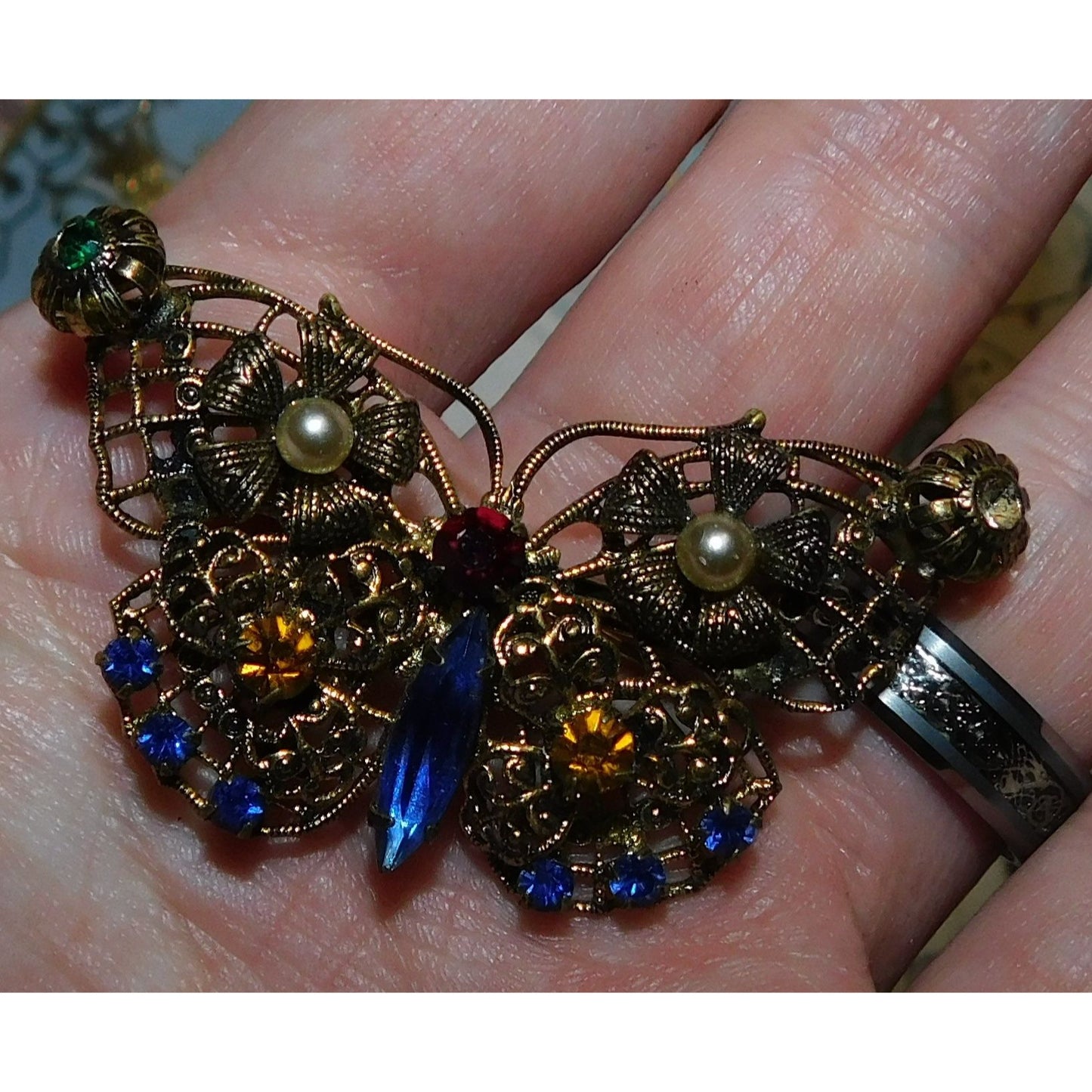 Vintage Steampunk Rhinestone Butterfly Brooch