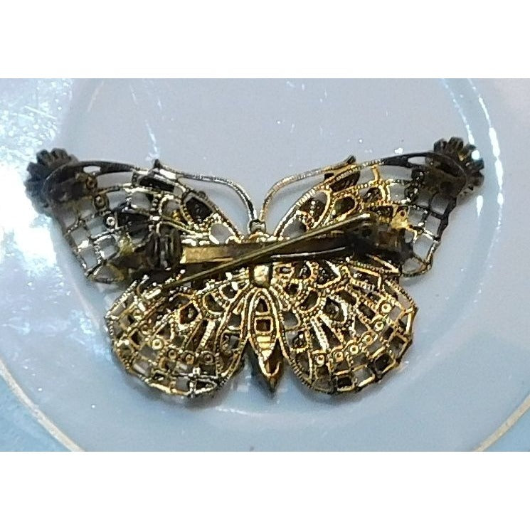 Vintage Steampunk Rhinestone Butterfly Brooch